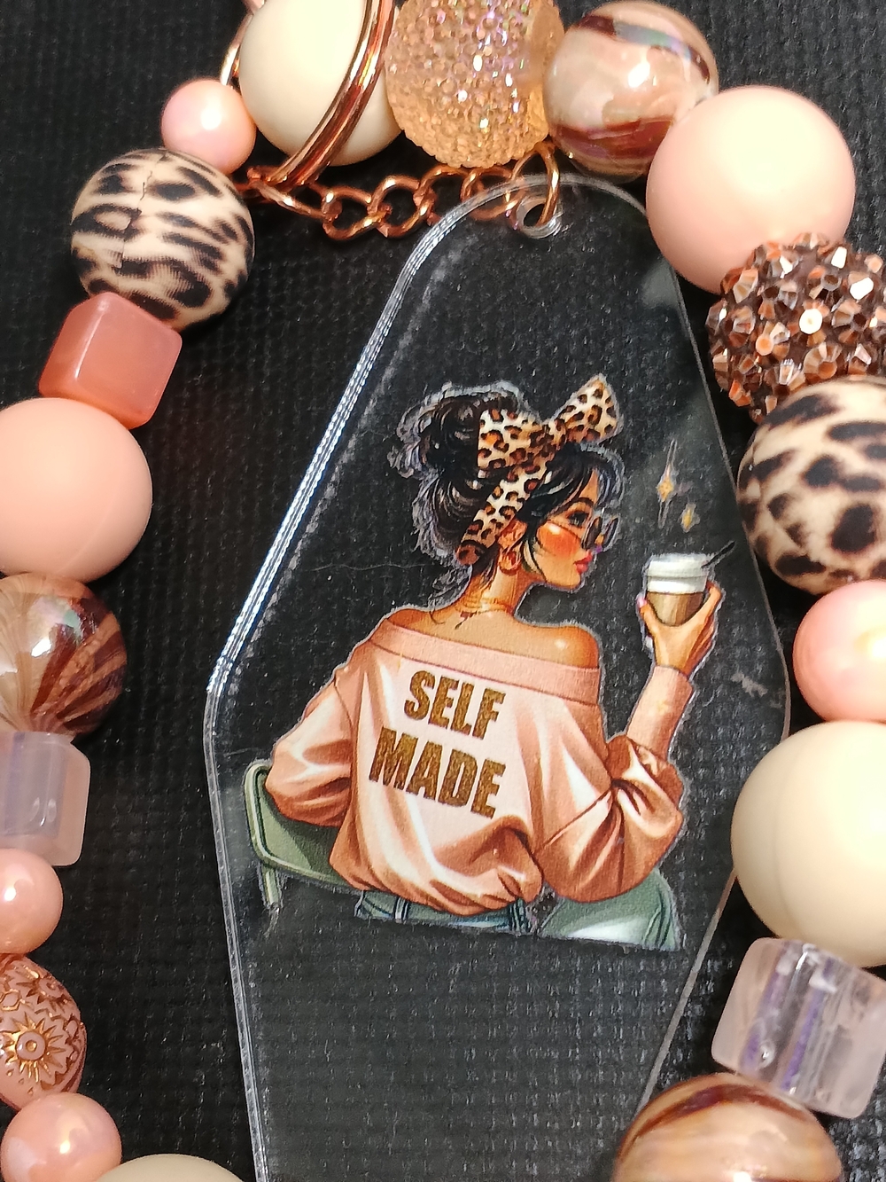 Self Made Pink & Leopard Accent Keychain Charm